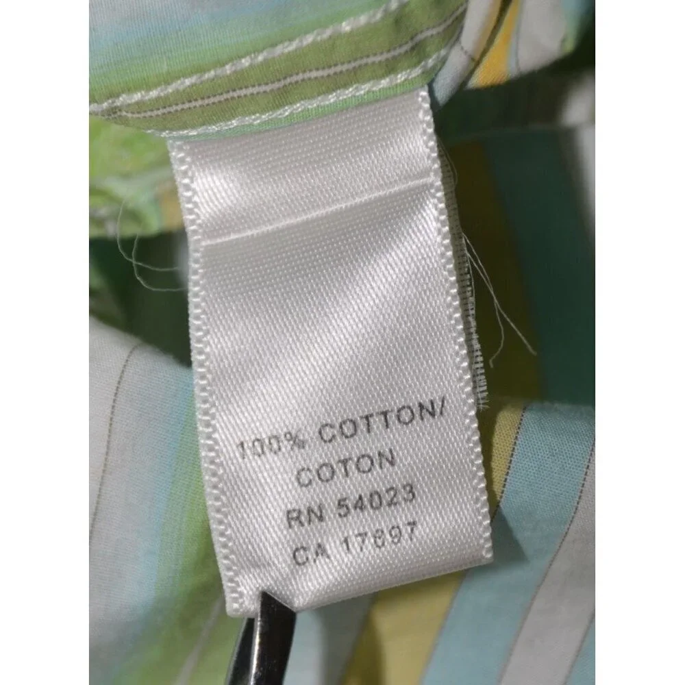 Banana Republic Shirt Men's 16-16 1/2 Green Stripe Cotton Flip Contrast Cuffs